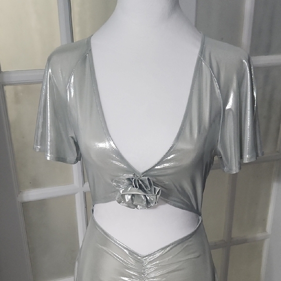 Silver Metallic Cut-Out Dress - Picture 3 of 10